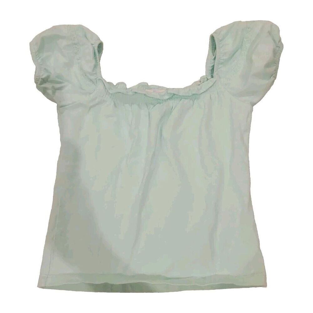 Janie and Jack Short Puff Sleeve Shirt Top Girls Size 4 In Mint Green Easter